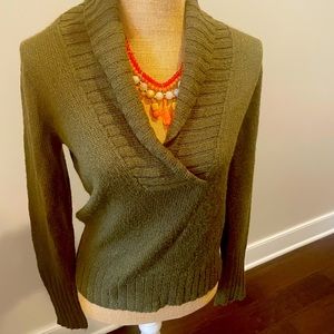 JCrew S Deep V Neck Wool Mohair Sweater with Waist Cinch in Army Green
